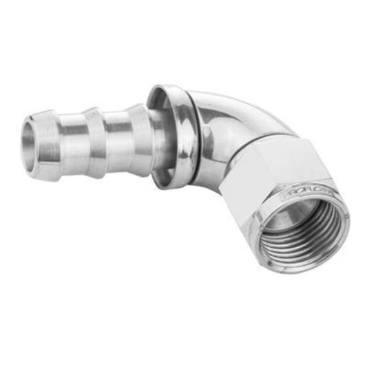 Proflow PFE513-04HP 90 Degree Fitting Hose End Full Flow 1/4" Barb to Female -04AN Polished