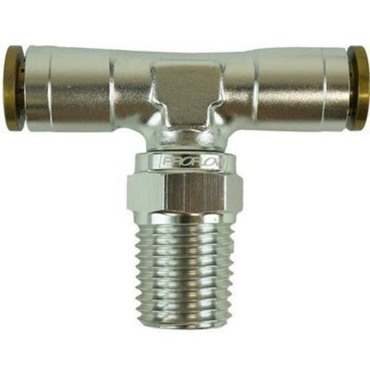 Proflow PFE854-04S Fitting Push Release Tee 1/4" Tube to 1/4" NPT Silver