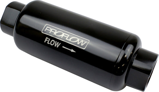 Proflow PFEFS302B-100 Fuel Filter Inline Mount Billet Aluminium Black Anodised 100 Microns 183mm length -12 AN Inlet/Outlet Each