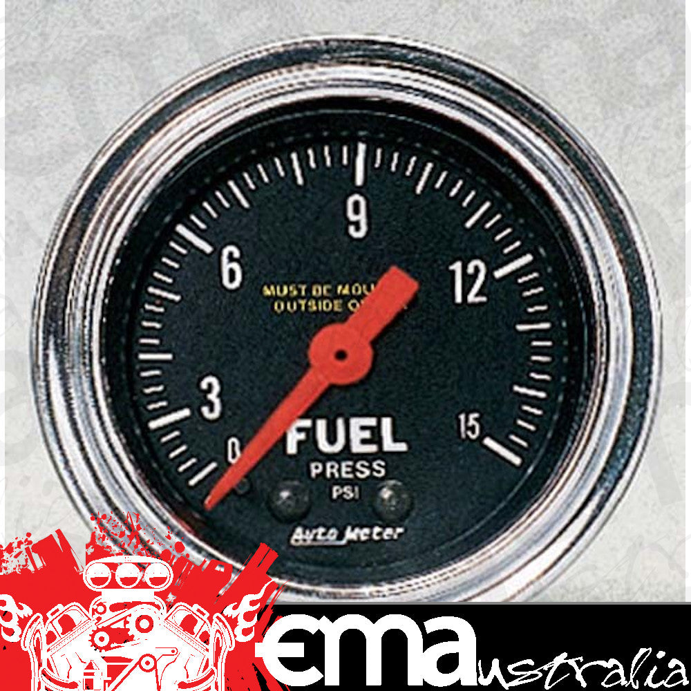 AutoMeter AU2411 Traditional Chrome Fuel Pressure Gauge 2-1/16" Full Sweep Mech 0-15 PSI