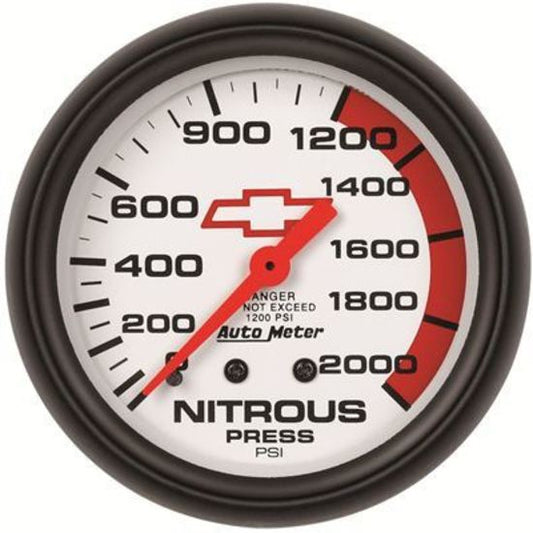 AutoMeter AU5828-00406 Chev Bow-Tie Nitrous Pressure Gauge 2-5/8" White Dial Full Sweep Mech 0-2000 PSI