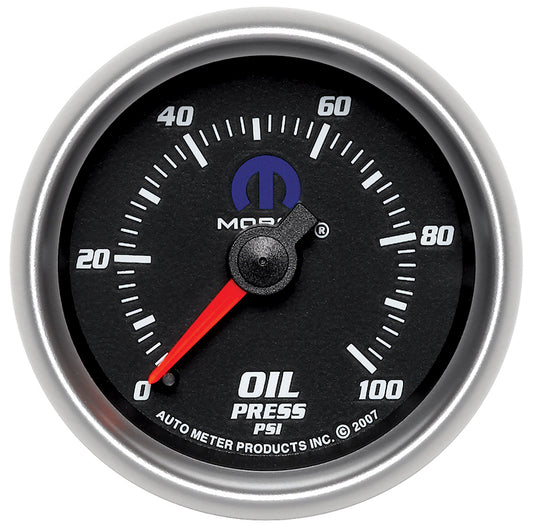 AutoMeter AU880014 Mopar Oil Pressure Gauge 2-1/16" Black Dial/Silver Bezel Full Sweep Mech 0-100 PSI