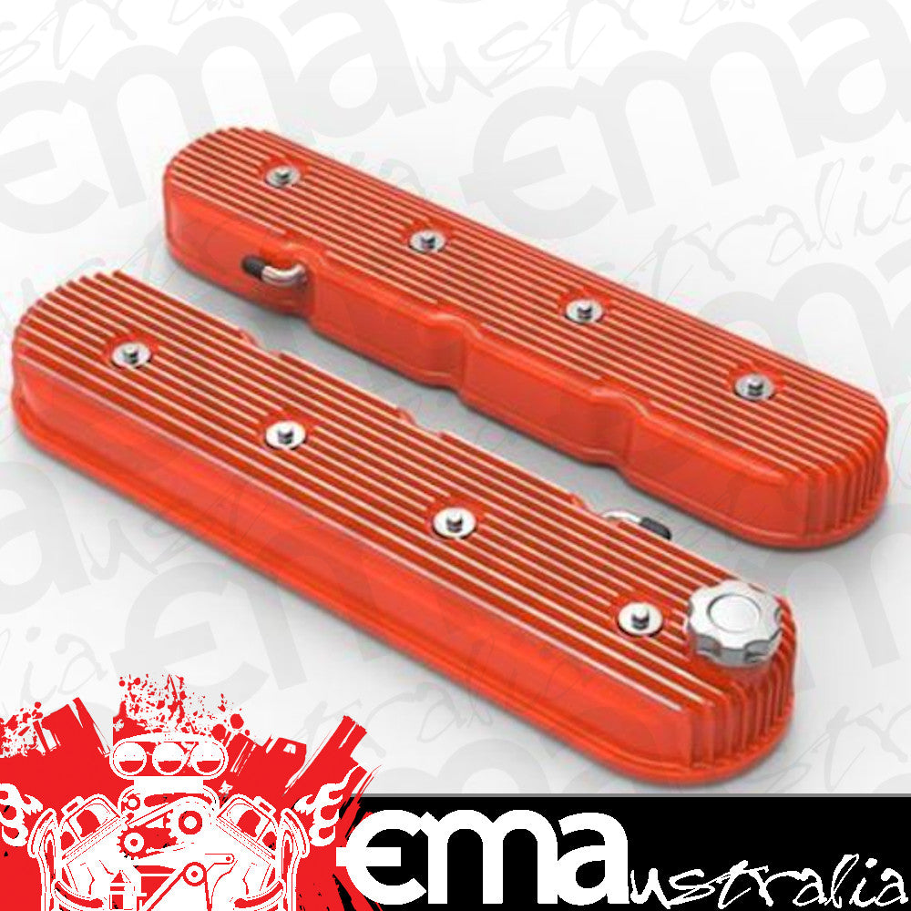VALVE COVER TALL LS VINTAGE FINNED CHEVY ORANGE