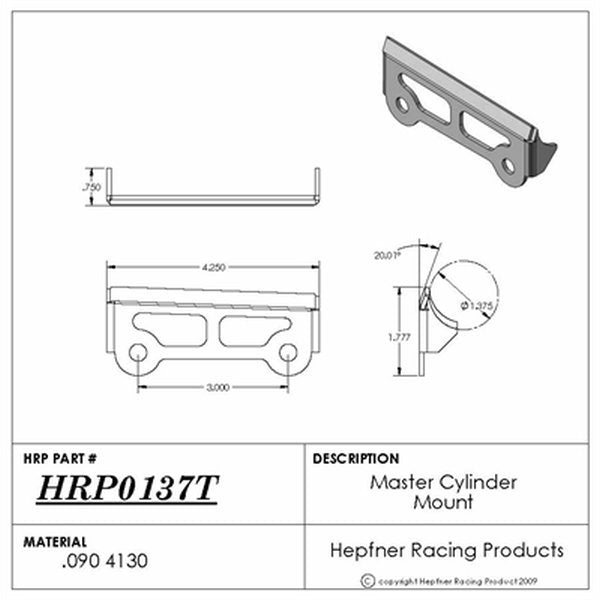 Hephner Racing Products HRP0137T Master Cylinder Mount WeldOn Tab Engine Master