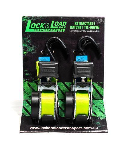 Lock & Load Transport LL-RW16 & Load Rw16 Retractable Ratchet Straps 50mm Pair