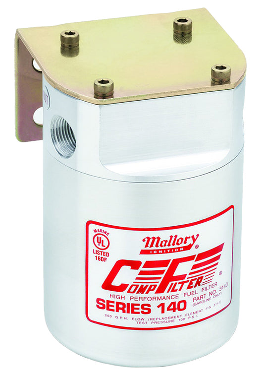 Mallory Ignition MA3140 Mallory Billet Fuel Filter Assembly 3/8" Npt Inlet & Outlet w/ 40 Micron Filter