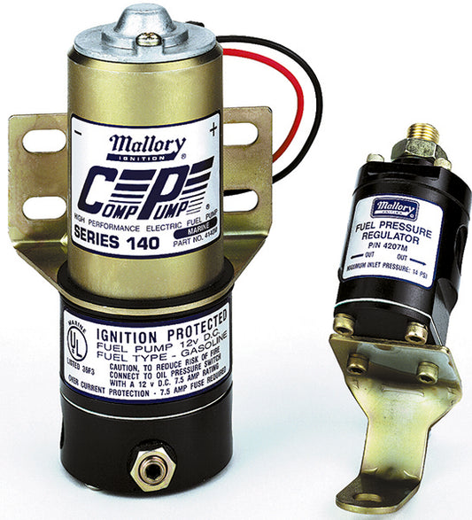 Mallory Ignition MA4140M Mallory Marine 140 Gph Competition Electric Fuel Pump suit Carburettor Petrol Engines Only w/ Regulator