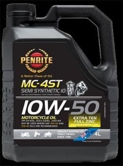 Penrite Oil Company MC410W50004 Penrite Mc-4St 10W50 Extra Ten Semi Synthetic Motorcycle Oil 4 Litre