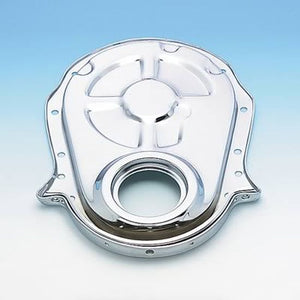Chev big block Mark IV 396-454 C.I.D. V8 1965-90 1-Piece Chrome Timing Cover Suit Bb Mr Gasket MG4596
