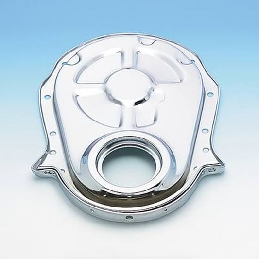 Chev big block Mark IV 396-454 C.I.D. V8 1965-90 1-Piece Chrome Timing Cover Suit Bb Mr Gasket MG4596