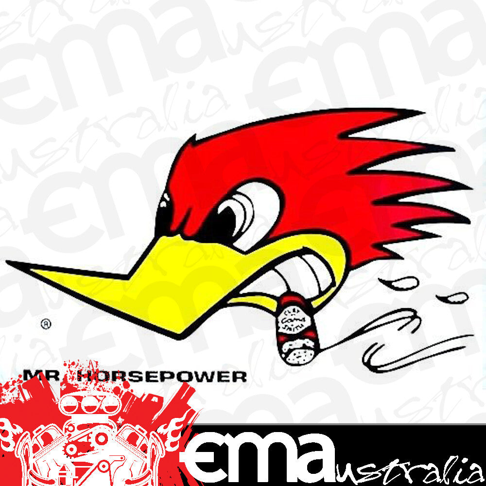 Mooneyes MNCSD18L Clay Smith "Mr Horsepower" Sticker Large w/ Woodpecker Logo 6.5" H x 11" W L/H