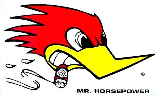 Mooneyes MNCSD18R Clay Smith "Mr Horsepower" Sticker Large w/ Woodpecker Logo 6.5" H x 11" W R/H