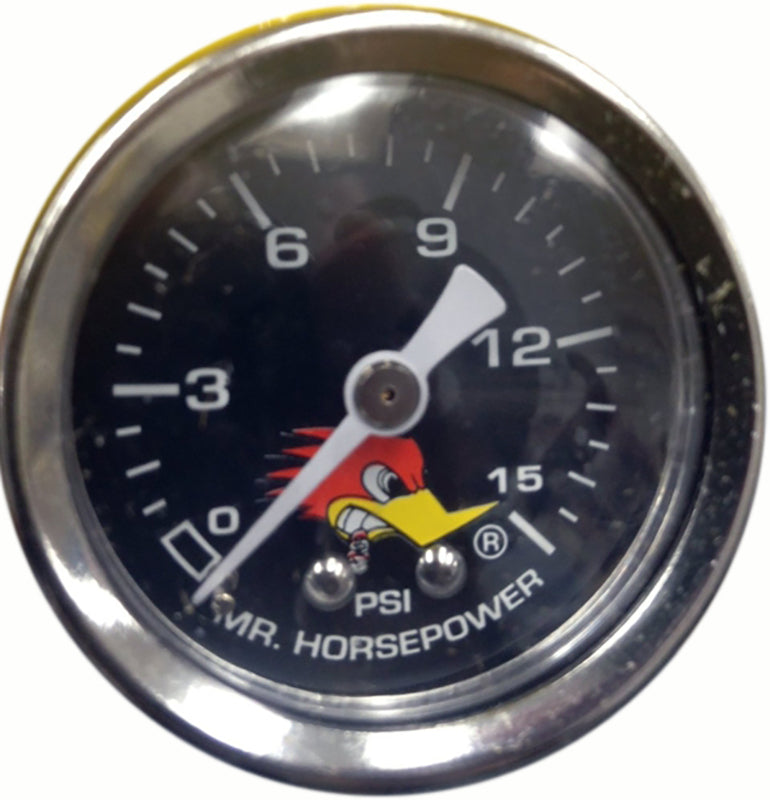 Mooneyes MNCSPG15LFBK Clay Smith Fuel Pressure Gauge Black Face 0-15PSI 1-1/2" O.D Liquid Filled