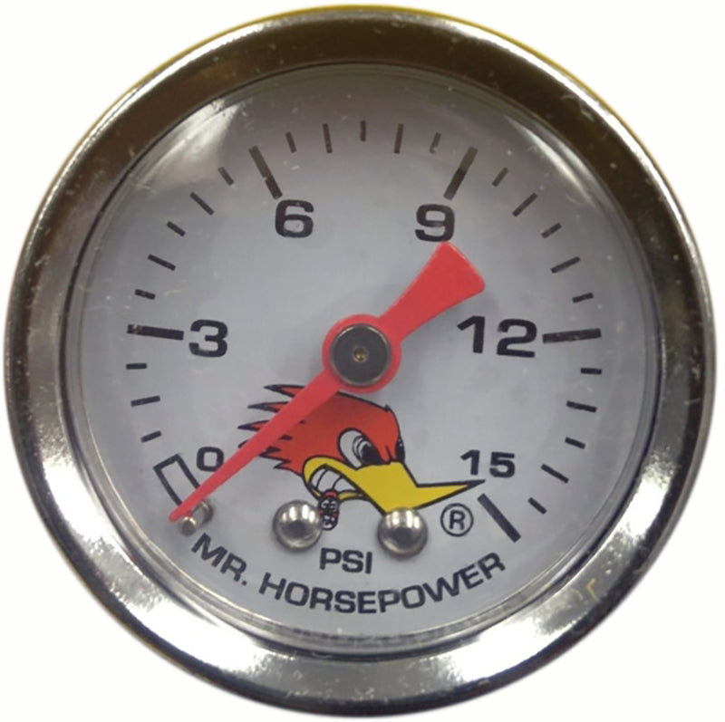 Mooneyes MNCSPG15LFWH Clay Smith Fuel Pressure Gauge White Face 0-15PSI 1-1/2" O.D Liquid Filled