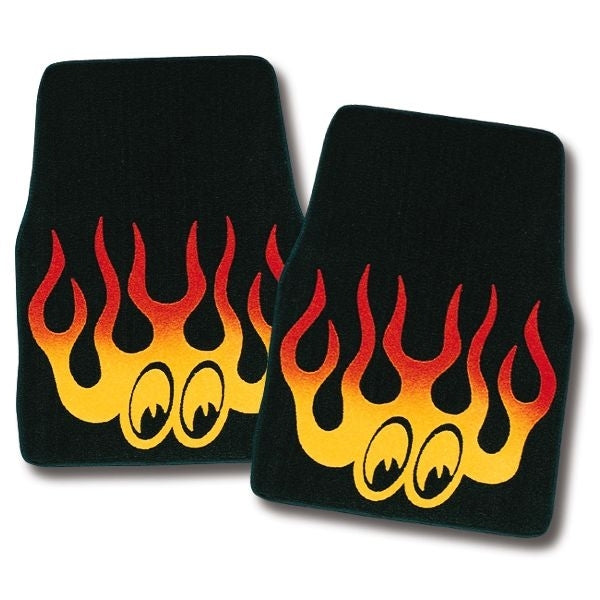 Mooneyes MNDKMP075FFBK Carpet Floor Mats Black w/ Red & Yellow Flames 36" x 20"