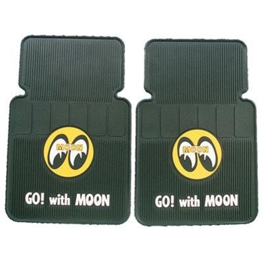 Mooneyes MNMP025BK Rubber Floor Mats Black w/ Moon Logo