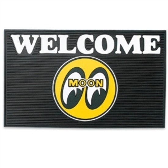 Mooneyes MNMP079BK Welcome Rubber Floor Mat Black w/ Yellow Moon Logo