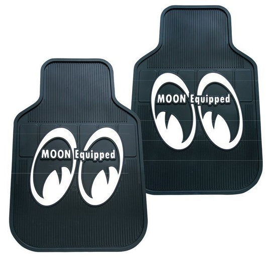 Mooneyes MNMP080BK Rubber Floor Mats Black Moon Equipped Logo (pair)