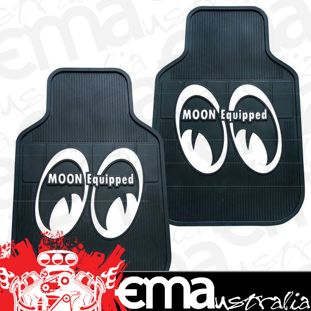 Mooneyes MNMP080BK Rubber Floor Mats Black Moon Equipped Logo (pair)