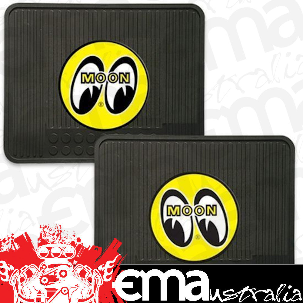 Mooneyes MNMP081BK Rubber Floor Mats Rear Black w/ Yellow Logo 1Pr
