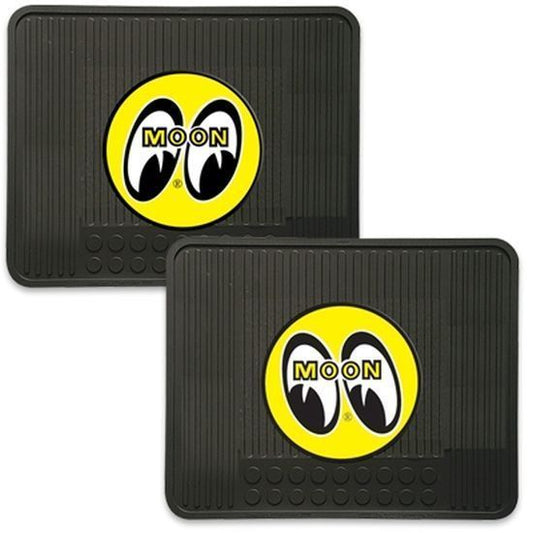 Mooneyes MNMP081BK Rubber Floor Mats Rear Black w/ Yellow Logo 1Pr