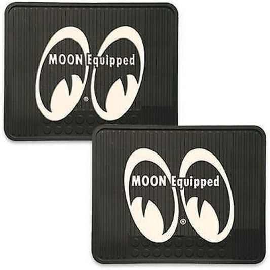 Mooneyes MNMP082BK Rubber Floor Mats Rear Black w/ Moon Equipped Logo 1Pr