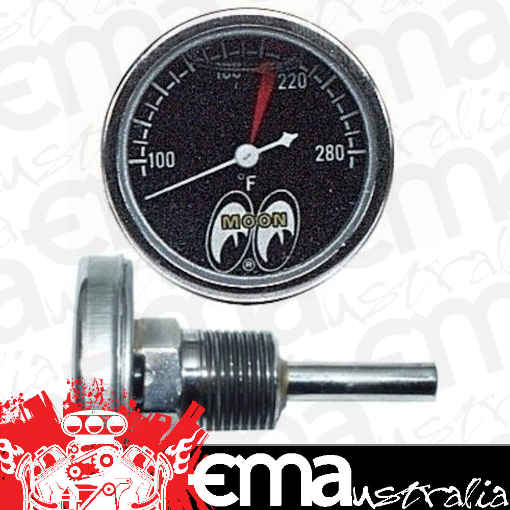 Mooneyes MNMPG109SLF 1-1/2" Water Temp Gauge 100-280¡ F Black Face Liquid Filled Direct Mount