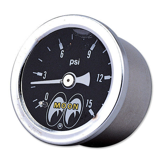 Mooneyes | MNMPG110LF | 1-1/2" Fuel Pressure Gauge 0-15 PSI Liquid Filled Black Face