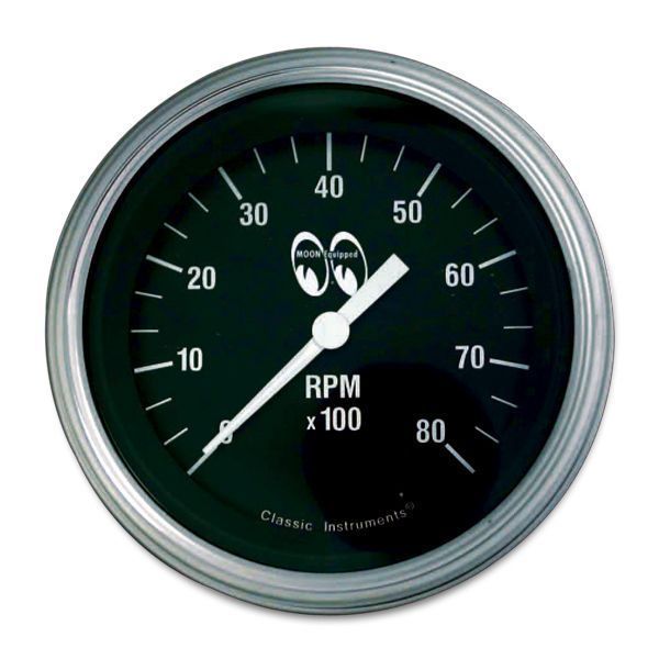 Mooneyes MNMPG3308 3-3/8" Electric Tachometer 0-8000Rpm Black Face