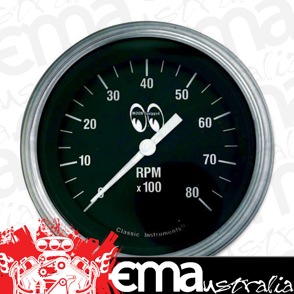 Mooneyes MNMPG3308 3-3/8" Electric Tachometer 0-8000Rpm Black Face