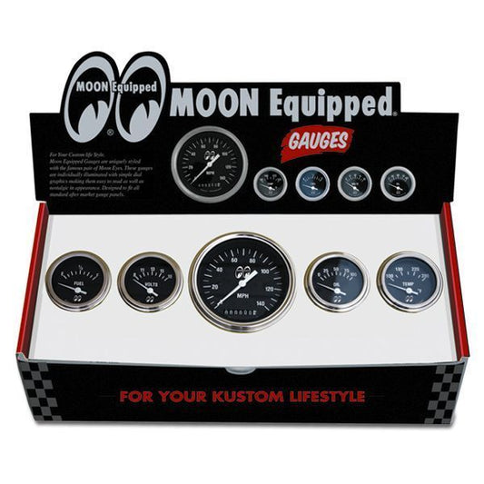 Mooneyes MNMPG35005 5 Black Gauge Set 3-3/8" Speedo 4 x 2" Accessories Gauges