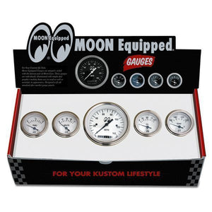 Mooneyes MNMPG35005WH 5 White Gauge Set 3-3/8" Speedo 4 x 2" Accessories Gauges
