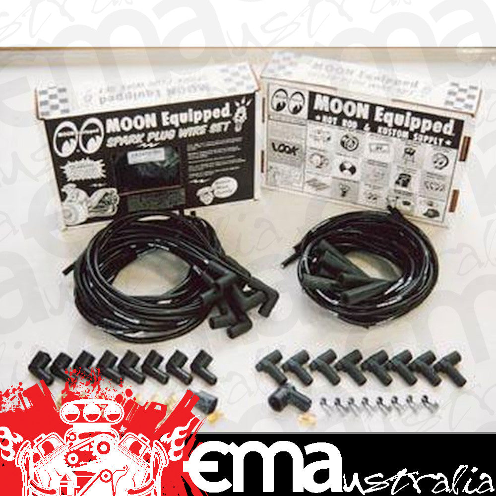 Mooneyes MNMQTA2442 Black Universal Lead Set Str Spark Plug w/ STD or HEI Dis