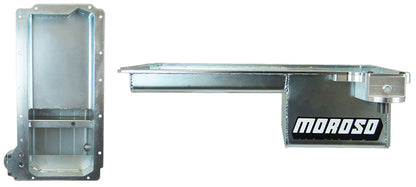 Fits: LS Engine Conversions that require Rear Sump Chev Series Oil Pan Fabricated Steel 6" Deep 5 Quart (4.73L) Moroso MO20145