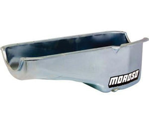 Moroso MO20160 Deep Sump Oil Pan; Clears 3.800 In. Stroke with Steel Rods; Driver Side Dipstick; 7 Quart (6.62L); Trapdoor Baffling; Clear Zinc Steel;