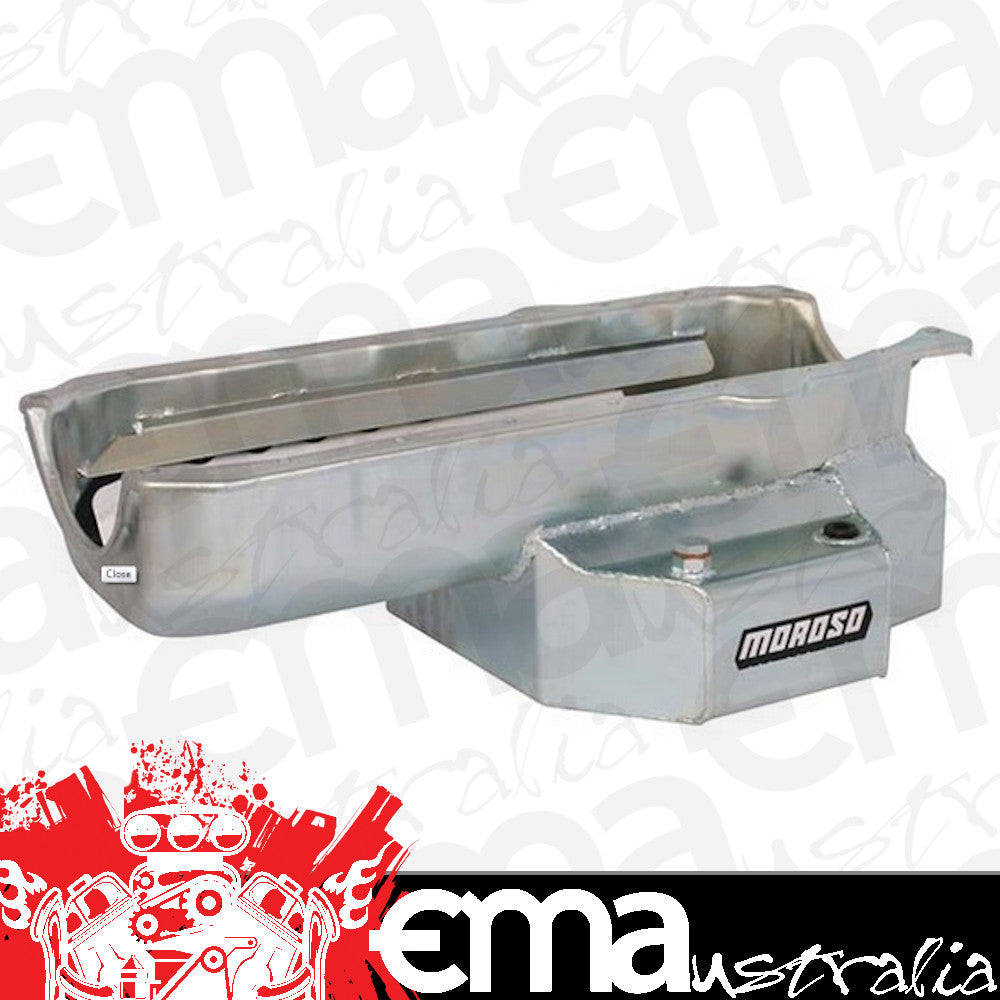 Moroso MO21318 Wet Sump Oil Pan Steel 7-1/8" Deep 6.6L (Suit SB Chev 1980-85 R/H Dipstick 2-Piece Main & Dart Shp Block)