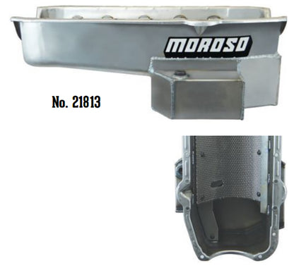 Moroso MO21814 Drag / Road Race Oil Pan Fabricated Steel 7-1/2" Deep 6.62L (Suit SB Chev 2-Piece Seal R/H Dipstick 1980-85 Dart Shp Block)