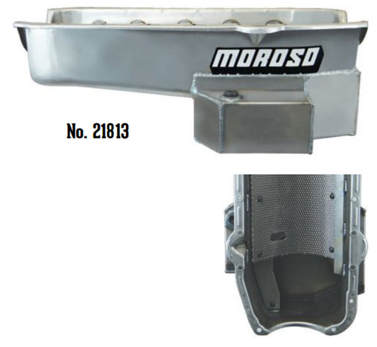 Moroso MO21814 Drag / Road Race Oil Pan Fabricated Steel 7-1/2" Deep 6.62L (Suit SB Chev 2-Piece Seal R/H Dipstick 1980-85 Dart Shp Block)
