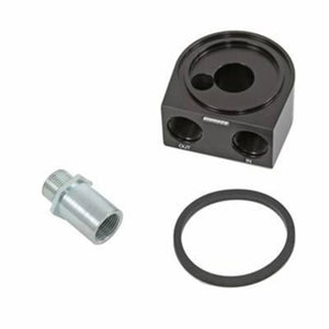 Moroso MO23694 Oil Filter Adapter Sandwich Aluminium Black Anodized 13/16-16 In. Thread -10 An O-Ring Inlet/Outlet (each)