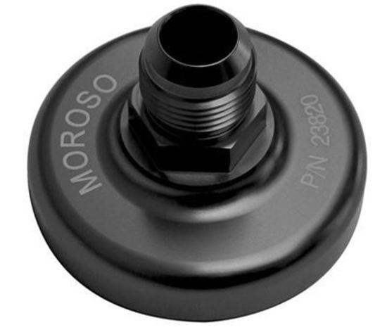 Moroso MO23780 Oil Filter Block Off Plate; BBc/SBc w/Bolt Hole In Center Of Filter Pad; Dry Sump/External Oil Pump; Drilled/Tapped 0.5 In. Npt Fitting