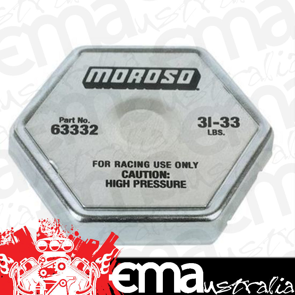 Moroso MO63332 Racing Radiator Cap; 31-33 Lbs.; Circle Track and Road Race Applications Like To Run The Higher Pressure Radiator Caps