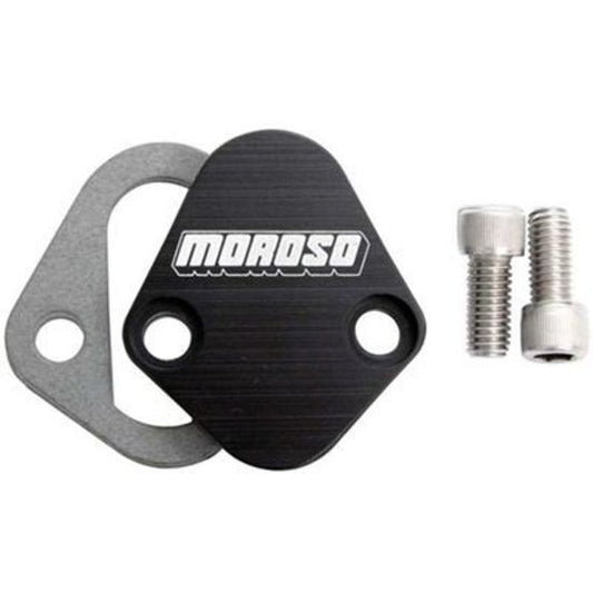 Moroso MO65396 Fuel Pump Block-Off Plate; Incl. Gaskets Stainless Steel Socket Head Screws; Black Anodized Billet Aluminium