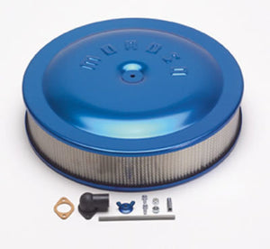 Moroso MO65902 Racing Air Cleaner 14" Dia with 3" Filter Blue Anodised Aluminium (Pvc Adapter Included)