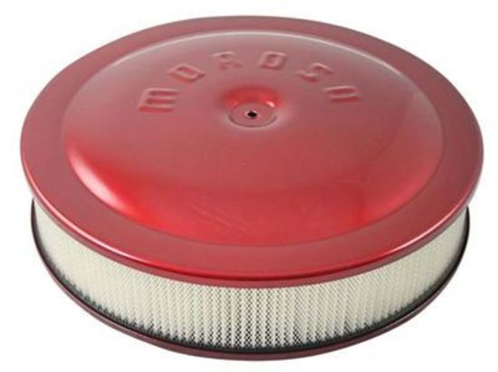 Moroso MO65905 Air Filter Assembly 14 In. Dia. Round Aluminium Red 3 In. Filter Dropped Base 5 1/8 In. Inlet (each)