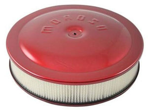 Moroso MO65905 Air Filter Assembly 14 In. Dia. Round Aluminium Red 3 In. Filter Dropped Base 5 1/8 In. Inlet (each)