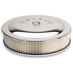 Moroso MO65945 Air Filter Assembly Flat Bottom 14 In.Diameter Dominator Steel Chrome Logo 3 In. Filter (each)