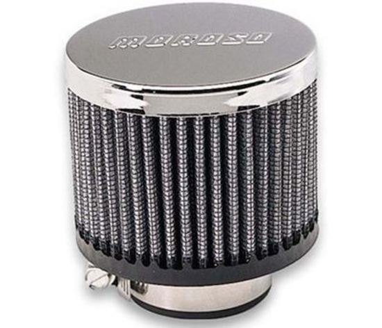 Moroso MO68816 Valve Cover Breather Clamp -On Round Steel/RuBBer Chrome/Black 1 1/2 In. Nipple Logo (each)