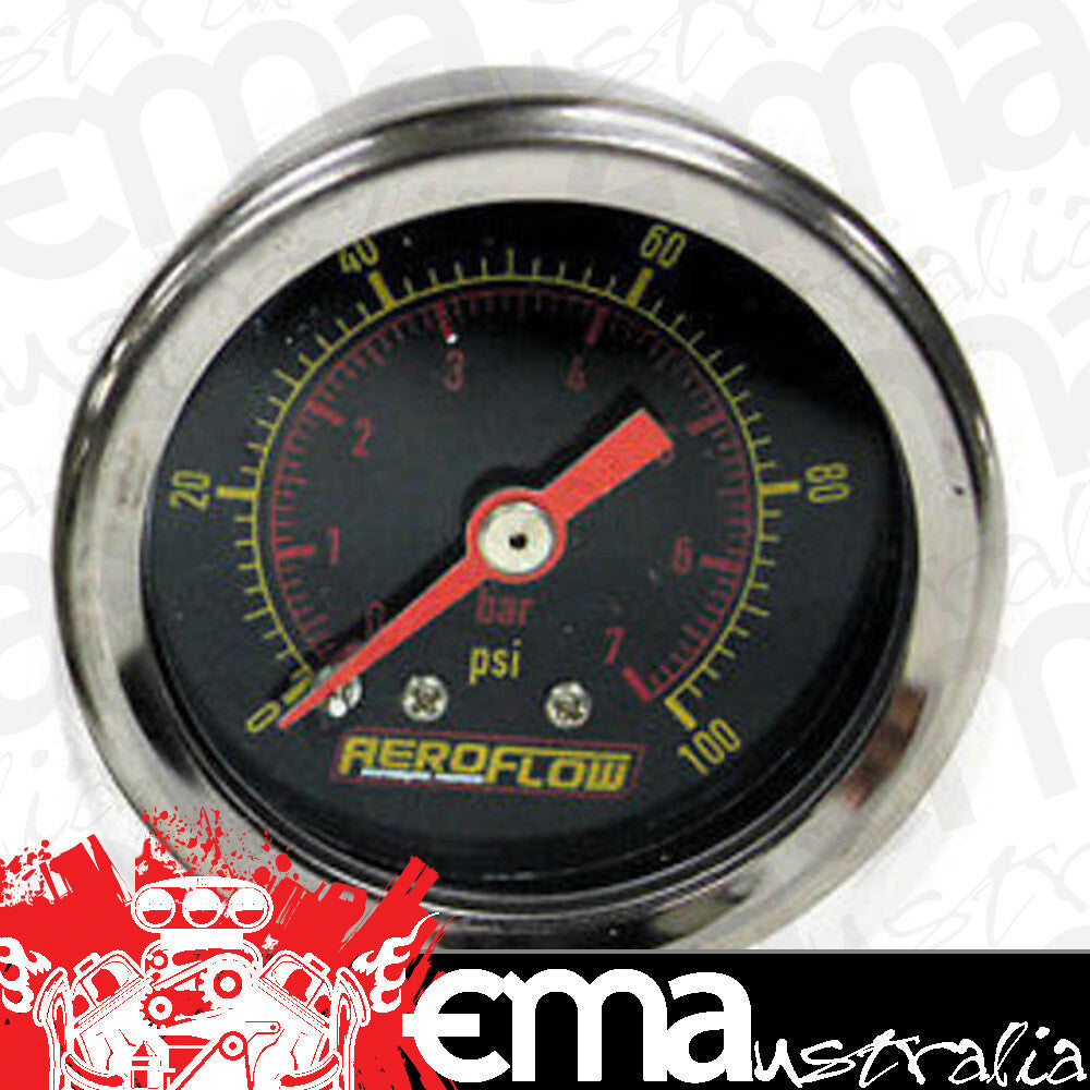 AEROFLOW 1-1/2" LIQUID FILLED 0-100 PSI PRESSURE GAUGE BLACK FACE AF30-2001