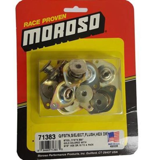 Moroso MO71383 Quick Fasteners Complete Fastener Steel Gold Self-Ejecting Flush Hex 0.550 In. (set of 10)