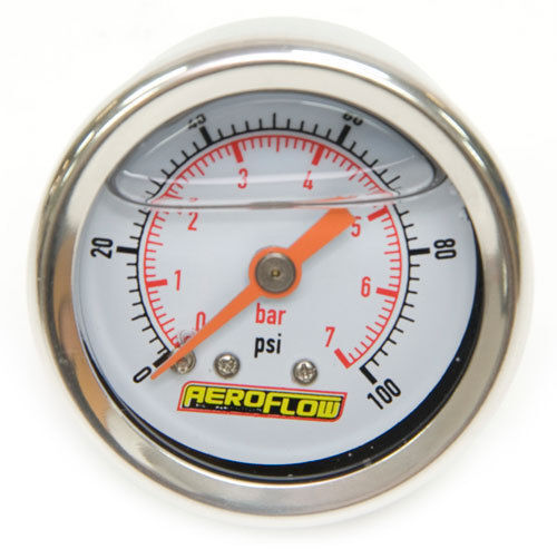 AEROFLOW 1-1/2" LIQUID FILLED 0-100 PSI PRESSURE GAUGE WHITE FACE AF30-2003